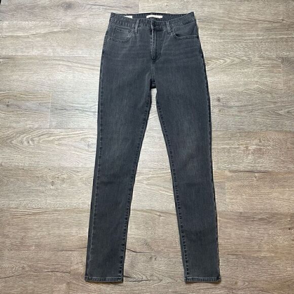 Levis 721 Jeans Size 28 High Rise Skinny Stretch Grey Denim Dark - Picture 1 of 11